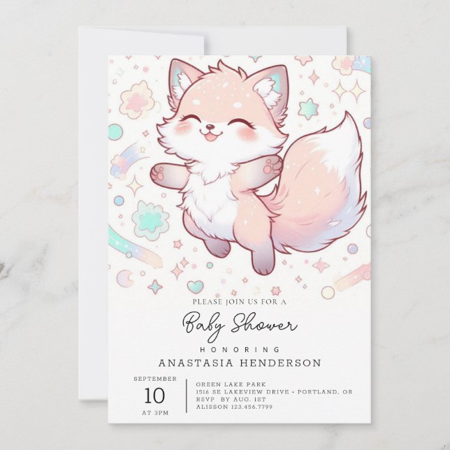 Invitación Whimsical Pastel Fox Baby Shower (Anverso)