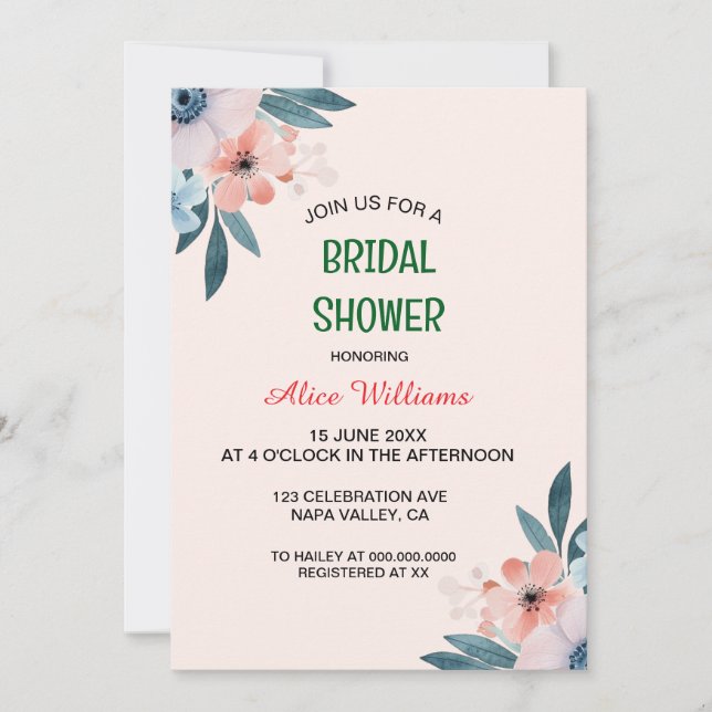 Invitación Whimsical Pastel Marco de Flor Silvestre Ducha Bri (Anverso)