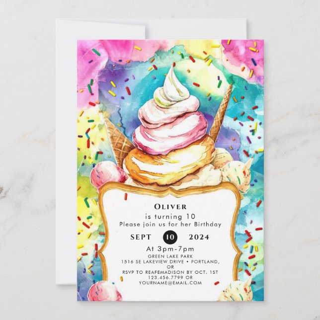 Invitación Whimsical Pastel Swirl Cream Cumpleaños (Anverso)
