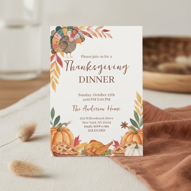 Invitación Whimsical Patchwork Turkey Thanksgiving (Cozy Thanksgiving Party)