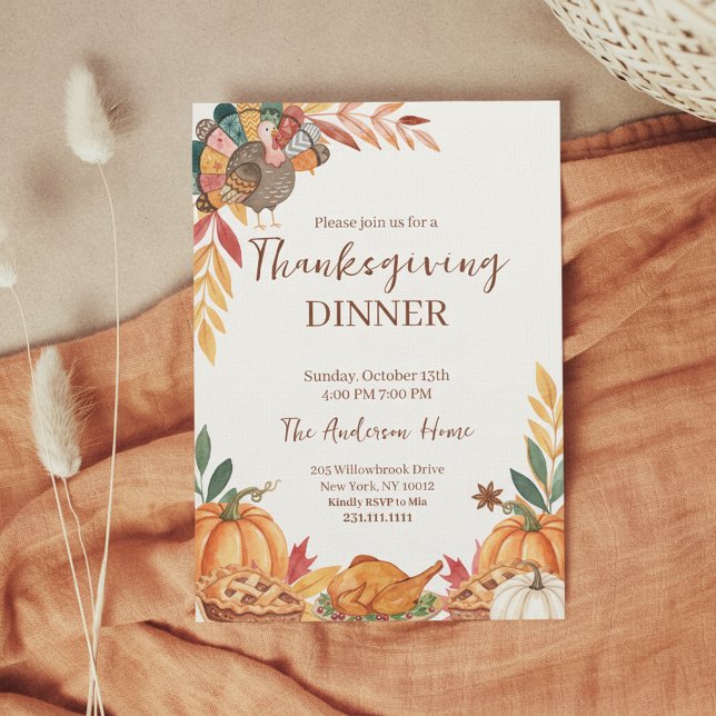 Invitación Whimsical Patchwork Turkey Thanksgiving (Thanksgiving Dinner Invitation)