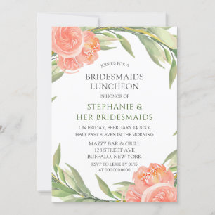 Invitación Whimsical Peachy Peonies Bridesmaids Luncheon