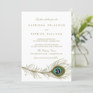 Invitación Whimsical Peacock Feather Art Deco Boda