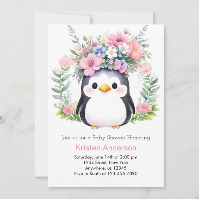 Invitación Whimsical Penguin Dreams Chica Baby Shower (Anverso)
