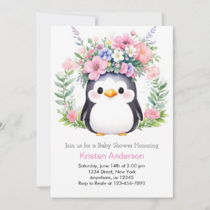 Invitación Whimsical Penguin Dreams Chica Baby Shower