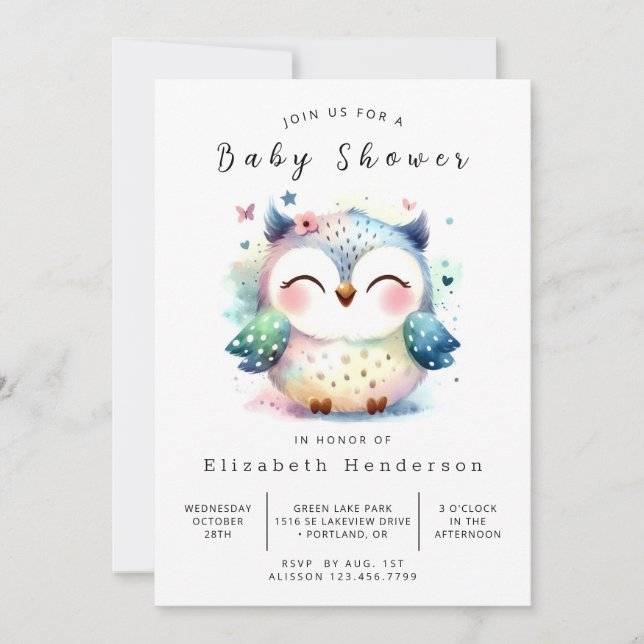 Invitación Whimsical Personalizado Owl Baby Shower (Anverso)