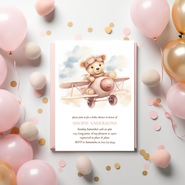 Invitación Whimsical Pink Airplane Adventure Baby Shower (Subido por el creador)