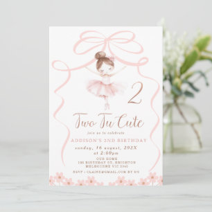 Invitación Whimsical Pink Ballerina Two Tu Cute Cumpleaños