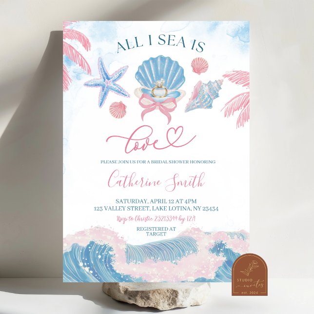 Invitación Whimsical Pink Blue All I Sea is Love Bridal showe (Subido por el creador)