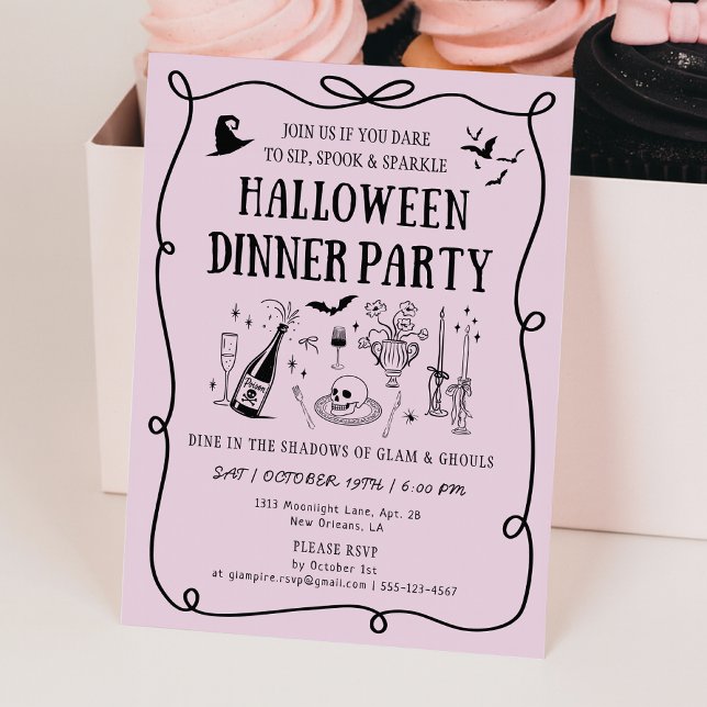 Invitación Whimsical Pink Boos & Bows Halloween Cena Fiesta (Subido por el creador)