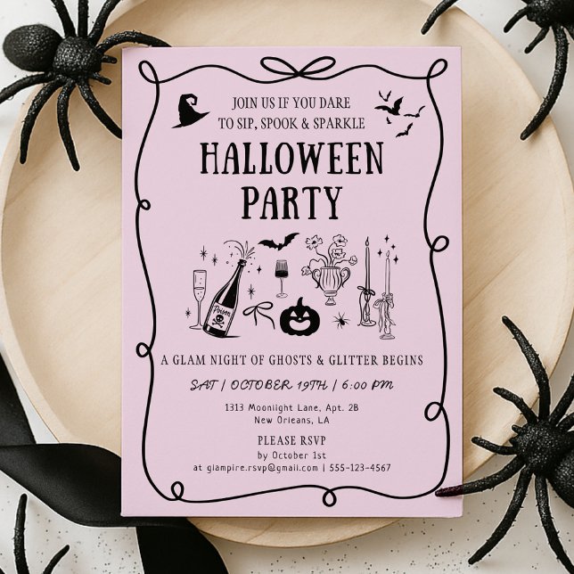 Invitación Whimsical Pink Boos & Bows Halloween Party (Subido por el creador)