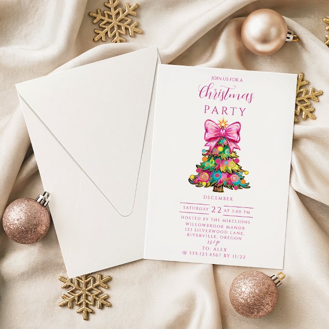Invitación Whimsical Pink Bow Christmas Tree (Subido por el creador)