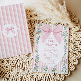 Invitación Whimsical Pink Bow Floral Baby Shower
