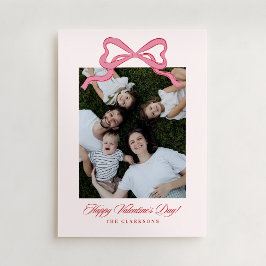 Invitación Whimsical Pink Bow Valentine’s Day Photo Card