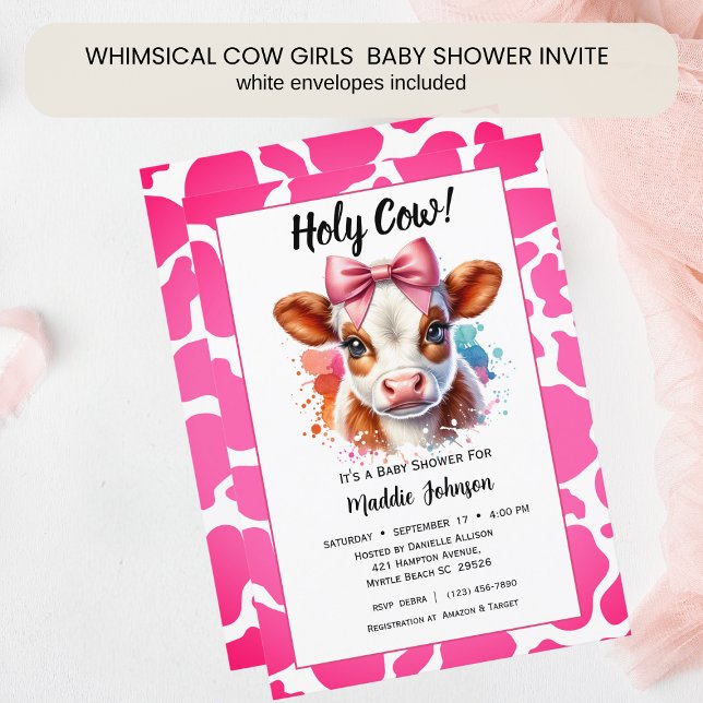Invitación Whimsical Pink Cow Farm ThBaby Shower (Subido por el creador)