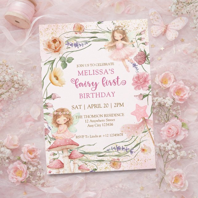 Invitación Whimsical Pink Floral Fairy First Garden Birthday  (Subido por el creador)