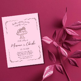Invitación Whimsical Pink Hand Drawn Illustration Wedding 