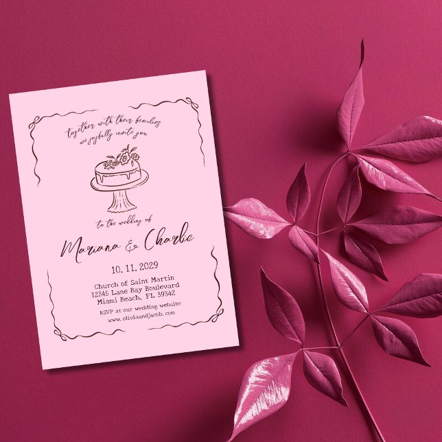 Invitación Whimsical Pink Hand Drawn Illustration Wedding  (Subido por el creador)