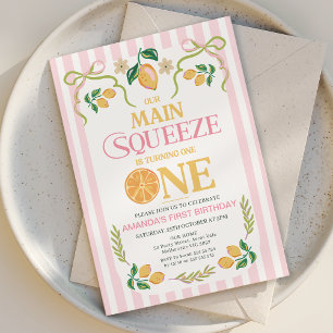 Invitación Whimsical Pink Lemon Main Squeeze 1er cumpleaños