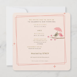 Invitación Whimsical Pink Lovebirds Wedding Invitation