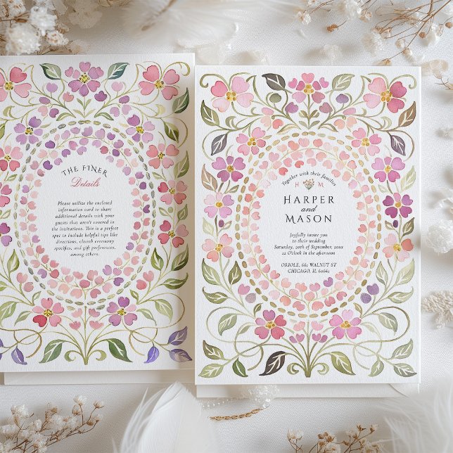 Invitación Whimsical Pink & Purple Floral Petal Frame Wedding (Subido por el creador)