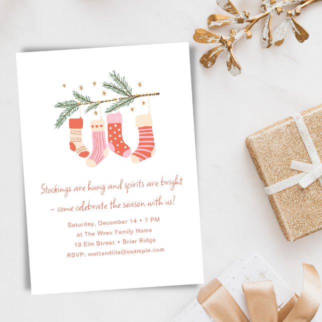 Invitación Whimsical Pink Red Cute Christmas Holiday Party (Subido por el creador)