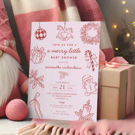 Invitación Whimsical pink red Merry little girl baby shower