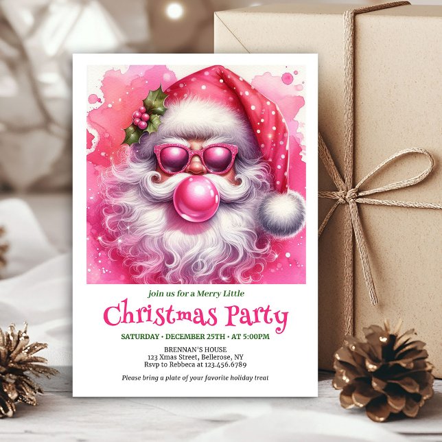Invitación Whimsical Pink Santa Bubble Gum Funny Christmas  (Whimsical Pink Santa Bubble Gum Funny Christmas Invite

)