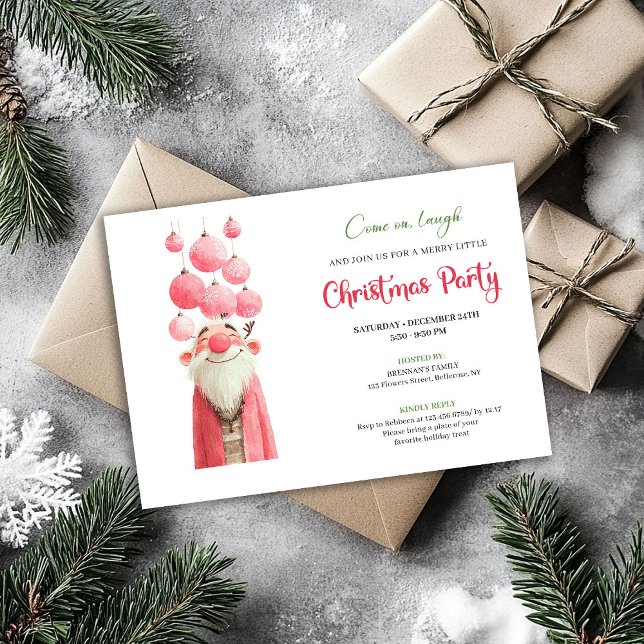 Invitación Whimsical pink santa Christmas party invitation  (Whimsical pink santa Christmas party invitation hand drawn

)