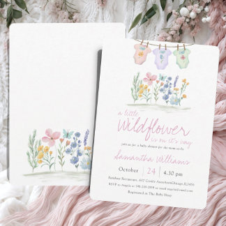 Invitación Whimsical Pink Watercolor Wildflower Baby Shower 