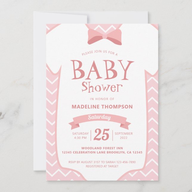 Invitación Whimsical Pink White Bow Tie Baby Baby Shower (Anverso)