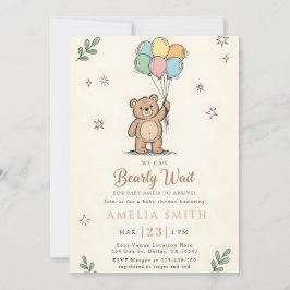 Invitación Whimsical Pink Yellow Teddy bear baby shower