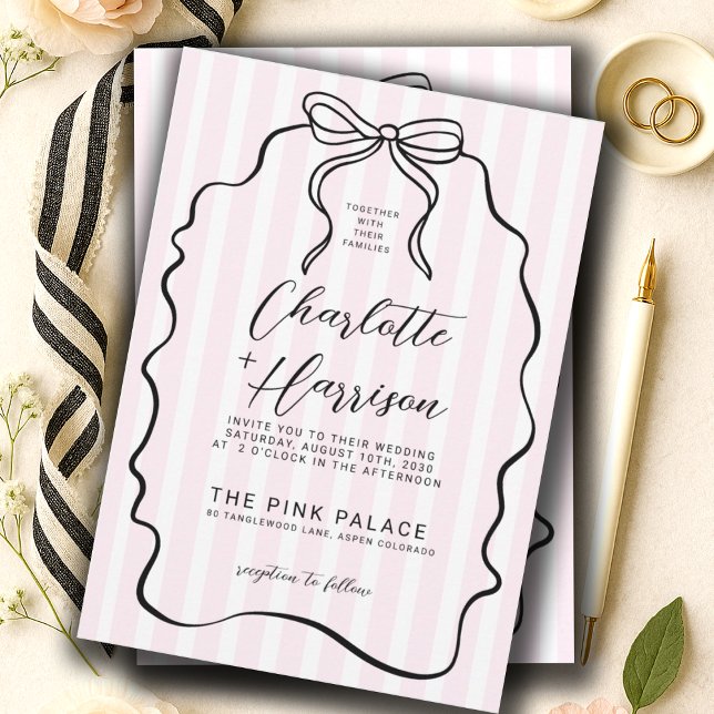 Invitación Whimsical Pinstripe Bow Boda (Subido por el creador)
