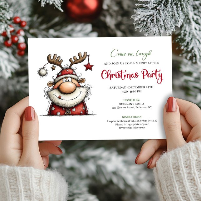 Invitación Whimsical Playful Santa Claus Holiday Party Card (Whimsical Playful Santa Claus Holiday Party Card)