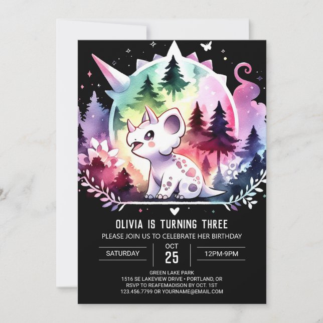 Invitación Whimsical Prehistórico Triceratops Cumpleaños (Anverso)
