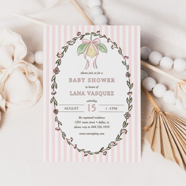 Invitación Whimsical Preppy Coquette Pastel Lemon Baby Shower (Subido por el creador)