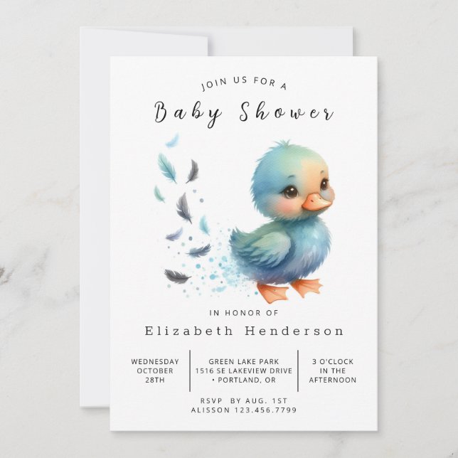 Invitación Whimsical Printable Duck Baby Shower (Anverso)