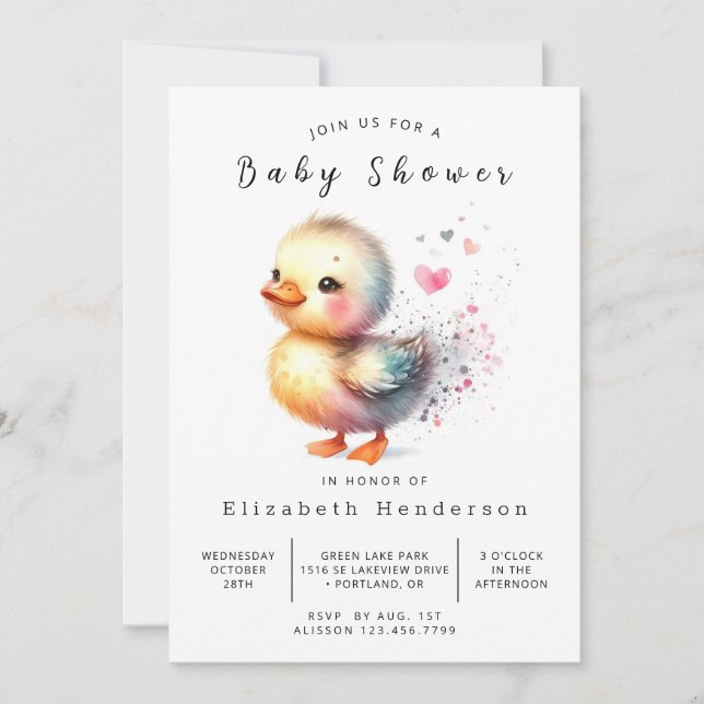 Invitación Whimsical Printable Duck Baby Shower (Anverso)