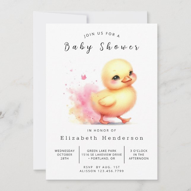Invitación Whimsical Printable Duck Baby Shower (Anverso)