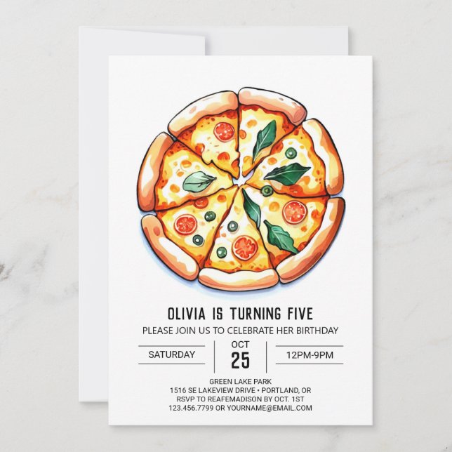 Invitación Whimsical Printable Pizza Cumpleaños (Anverso)