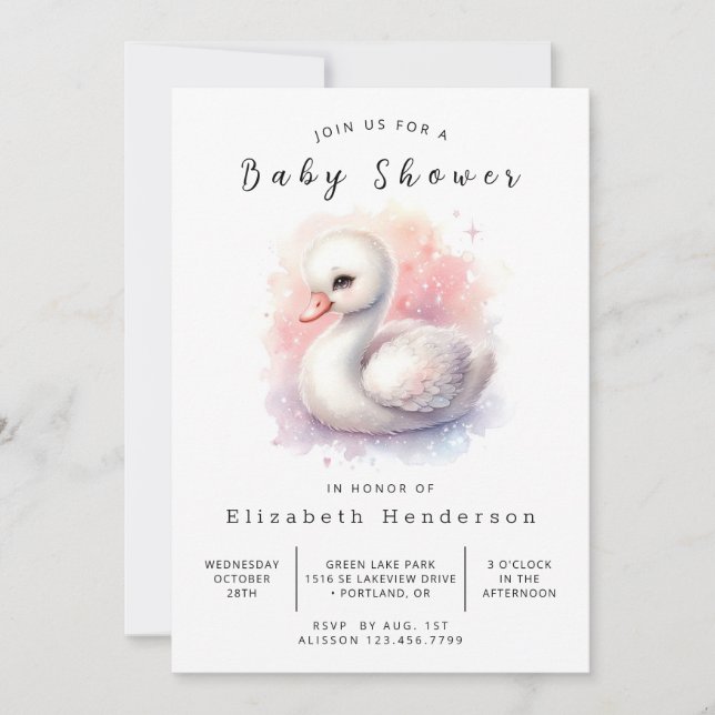 Invitación Whimsical Printable Swan Baby Shower (Anverso)