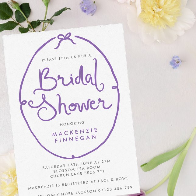 Invitación Whimsical Purple Bow Bridal Shower (Subido por el creador)