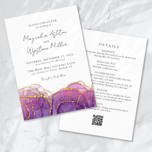 Invitación Whimsical Purple Gold All in One Boda (Subido por el creador)