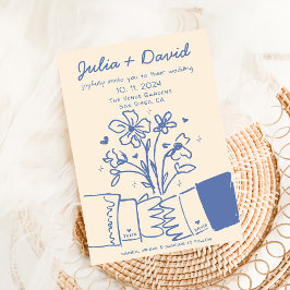 Invitación Whimsical Quirky Boda floral azul manuscrito