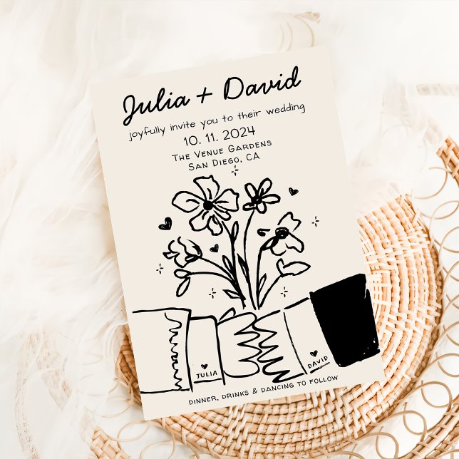 Invitación Whimsical Quirky Boda floral manuscrito (Subido por el creador)