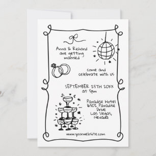 Invitación Whimsical Quirky Doodle Frame Boda Retro Francés