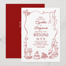 Invitación Whimsical Quirky Funky Hand Drawn Wedding