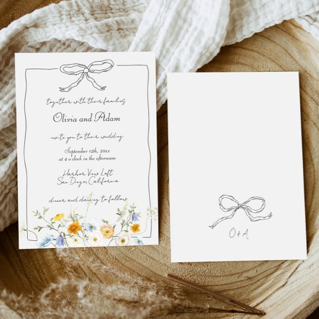 Invitación Whimsical Quirky Hand Drake Bow Wildflower Boda (Subido por el creador)