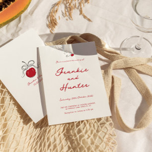Invitación Whimsical Quirky mano dibujó a Boda dulce de cerez