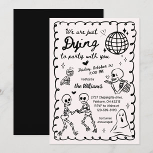 Invitación Whimsical Quirky mano dibujó esqueleto Halloween